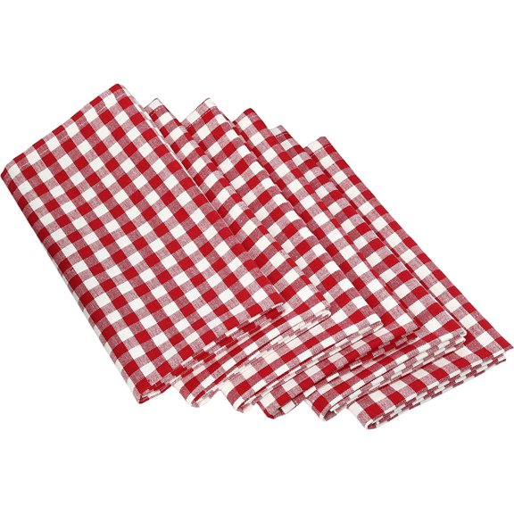 Tivkeber Cotton Napkin Set, Machine Washable, 20x20, Tango Red Gingham, 6 Count