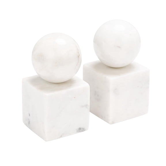 Tivkeber Creative Co-Op 2-Piece Marble Geometric Bookends, White