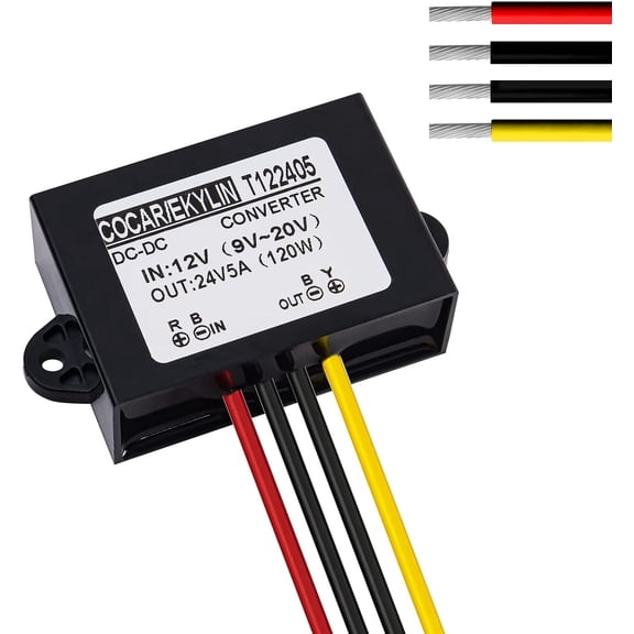 Tivkeber DC 12V to 24V Step Up Converter Regulator 5A 120W Power Supply Adapter for Motor Car Truck Vehicle Boat Solar System (9-20V Input)