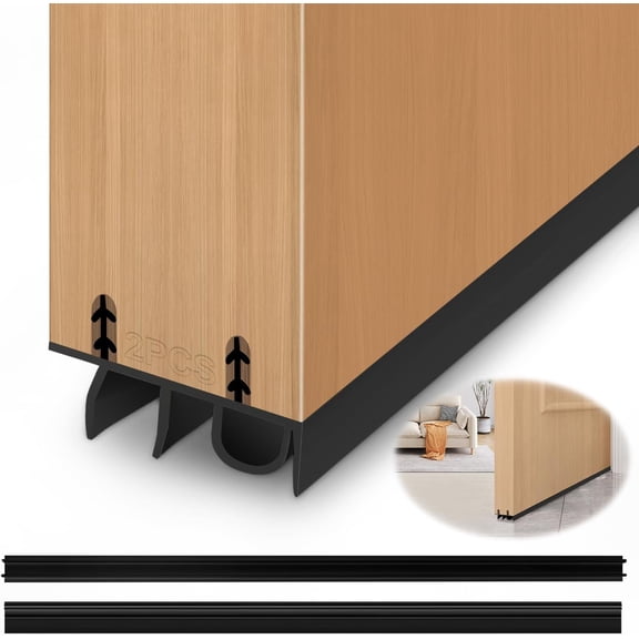 Tivkeber Door Draft Stopper, Cuttable Concealed Kerf/Channel Fit Under Door Seal, Weatherstrip for Doors 39" (Black)