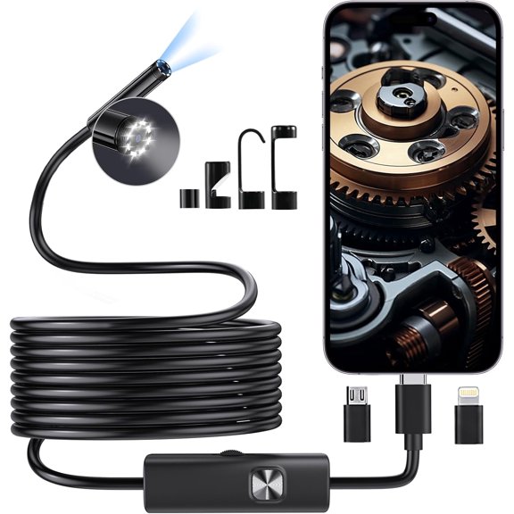 Tivkeber Endoscope Camera with Light, 1920P HD Borescope for iPhone & Android, 16.4ft Semi-Rigid Snake Camera, IP67 Waterproof Inspection Tool