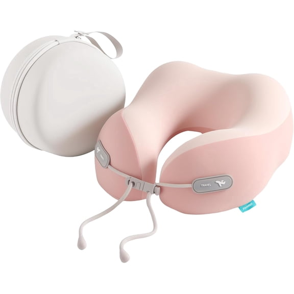 Tivkeber Ergonomic Memory Foam Travel Pillow w/ EVA Hard Case, Supportive Neck Pillow for Airplane & Long Flights, Cooling Washable Cover, Compact Travel Essential (Pink)