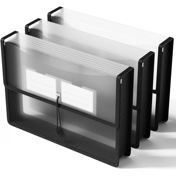 Tivkeber Expanding File Folders, Transparent Envelopes with Elastic Closure, Large Capacity, Fits Letter/A4 Size, for Home, Office, School, Tax, Bill Organization - 3 Pack