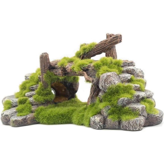 Tivkeber Fish Tank Decoration Moss Rockery Stone Plants Wood Ruins Landscaping Turtle Tank Decor Fish Shrimp Shelter