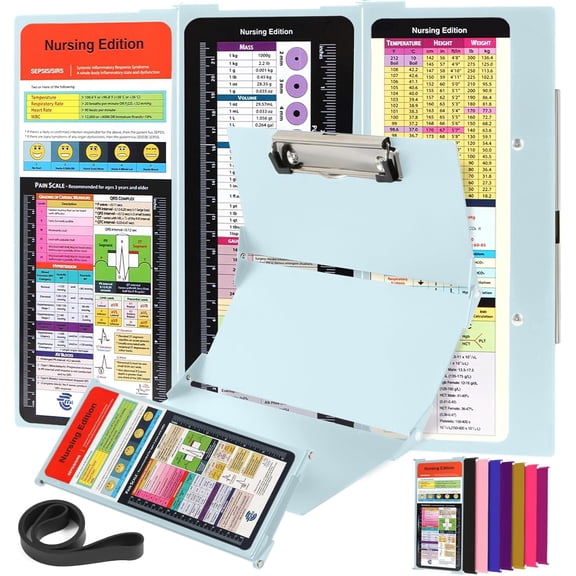 Tivkeber Foldable Nursing Clipboard with Medical Cheat Sheets, 3-Layer Aluminum Notepad for Students & Nurses (Mint)