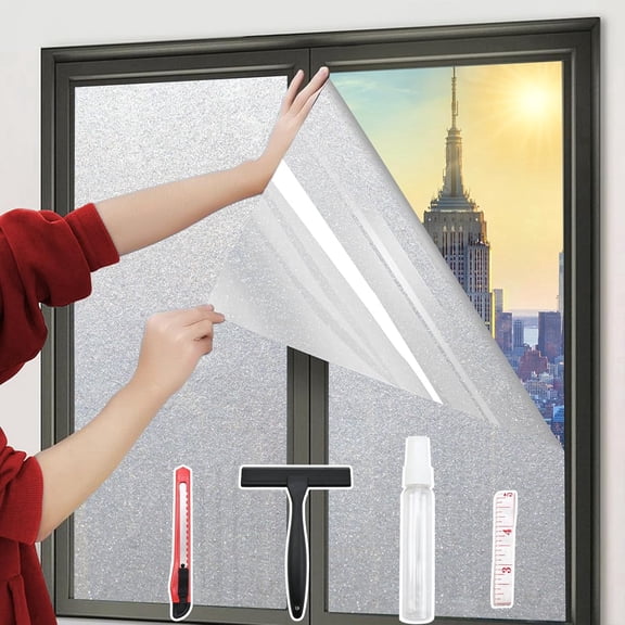 Tivkeber Frosted Glass Window Film, Privacy Static Cling, Ice-Crystal Effect, Reusable, Easy Install for Home/Office, 17.5"x78.7"