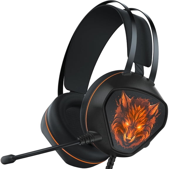 Tivkeber Gaming Headset for Xbox Series X/S, One, PS5, PS4, PC, 7.1 Surround Sound, Wired Headphone Noise Cancelling Mic, RGB Light (Black Orange)
