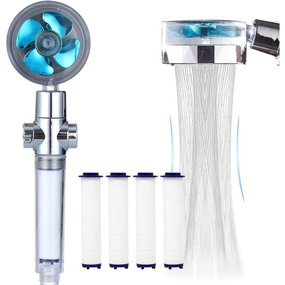 Tivkeber High Pressure Handheld Shower Head w/ Filters, Vortex Hydro Jet Turbo Propeller, 360 Rotating, Easy Install (I-Blue)