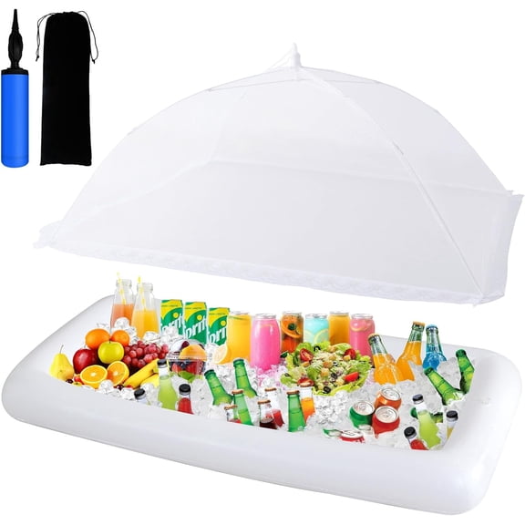 Tivkeber Inflatable Serving Bar & Mesh Food Covers Set, 53" Buffet Cooler, 40" Tents for Picnics, Pool Parties