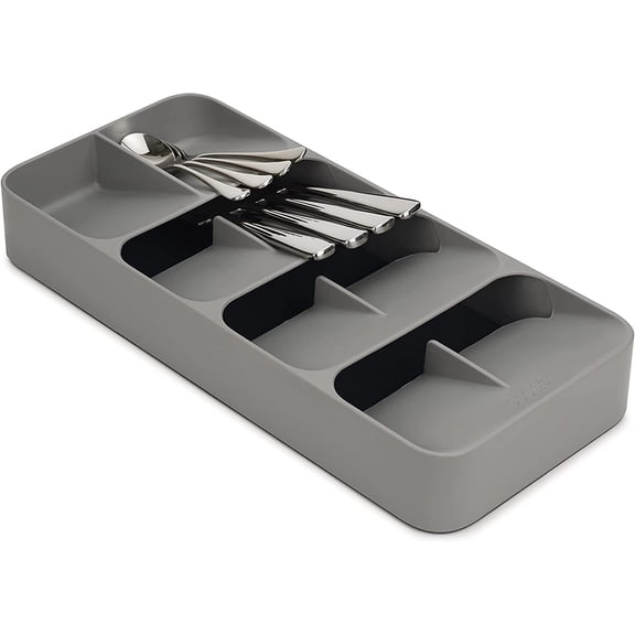 Tivkeber Joseph DrawerStore Compact Utensil Organizer for Kitchen Drawer, Silverware Flatware Tray, Grey