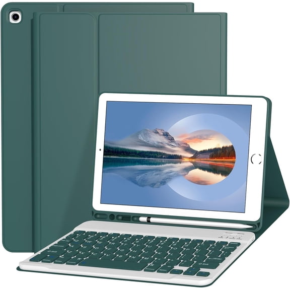 Tivkeber Keyboard Case for iPad 9th/8th/7th Gen 10.2" [Magnetic Detachable Wireless Keyboard] Flip Stand Cover with Pencil Holder, Dark Green