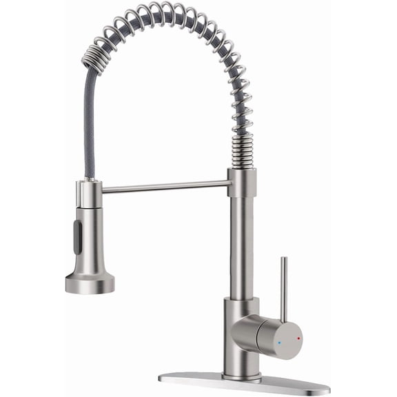 Tivkeber Kitchen Faucet, Brushed Nickel Pull Down Sprayer, Single Handle, Stainless Steel Sink Faucet for Farmhouse, Camper, Laundry, RV, Bar