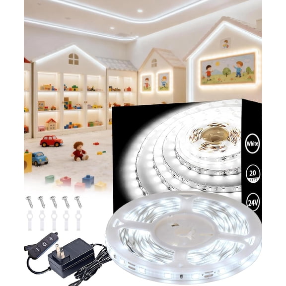 Tivkeber LED Strip Lights for Bedroom, Dimmable 20 FT 360 LEDs Rope Light, Super Bright White Tape Lights for Ceiling, Room Decor, Kitchen, Vanity Mirror