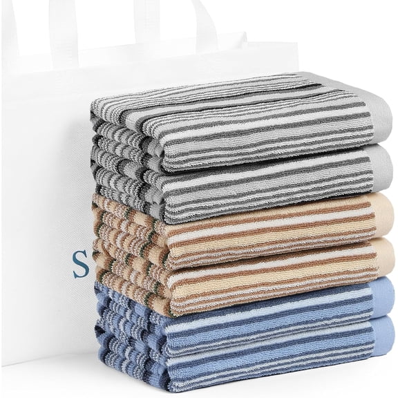 Tivkeber Large Cotton Kitchen Dish Towels, Stripped Terry Dish Cloths, Thick Highly Absorbent Towel Sets with Hanging Loop, 16"x26", 6-Pack Multi-Color