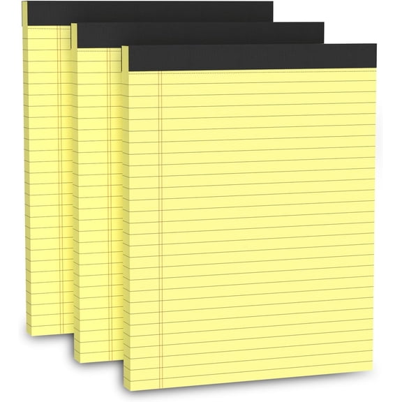 Tivkeber Legal Pads 8.5 x 11, 3 Pack Yellow Note Pads, Perforated Writing Tablets, Wide Ruled Lined Paper Notepads, 30 Sheets Each