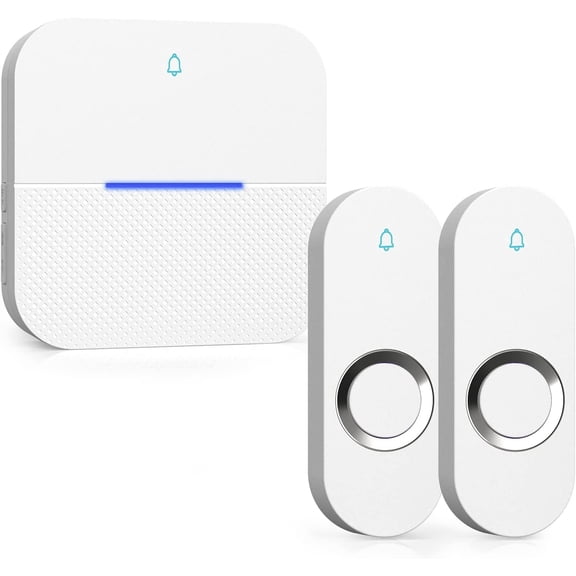 Tivkeber Lighted Wireless Doorbell, Waterproof Battery Doorbell, 1000ft Range, 5 Vol Levels, 58 Chimes & LED Flash (White, 2 Buttons & 1 Receiver)