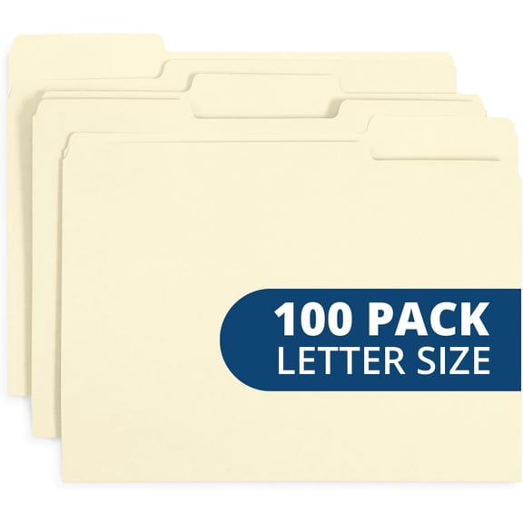 Tivkeber Manila File Folders 8.5x11, 1/3 Cut Tab, Letter Size Vanilla, 100/Box, for Organizing & Easy File Storage
