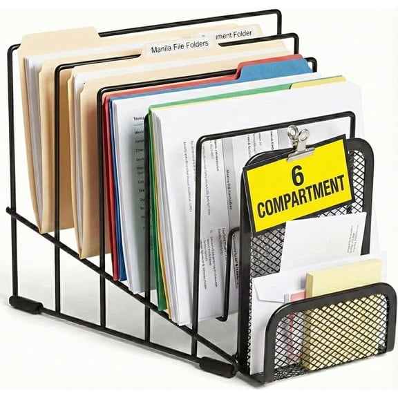 Tivkeber Metal Incline Desktop File Sorter, Wire Organizer, Multi Step Black Mesh Rack