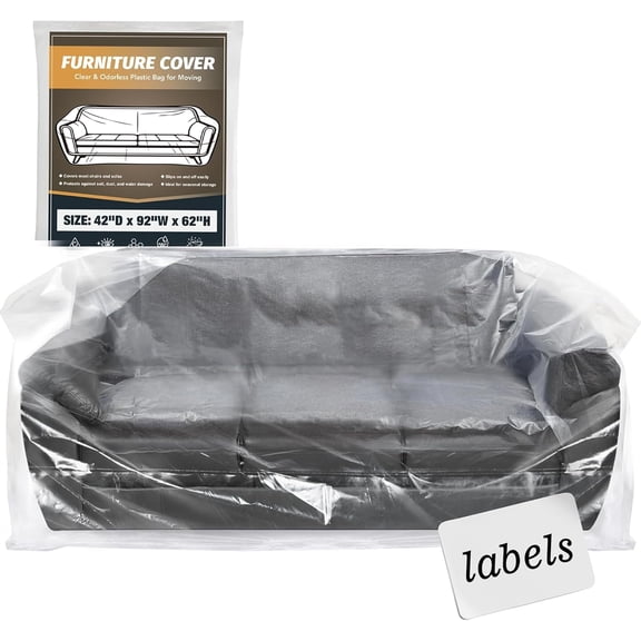 Tivkeber Moving Sofa Plastic Clear Couch Furniture Covers for Storage, Extra Large Bags with Label, Waterproof & Dust Proof, 92x62x42 Inch