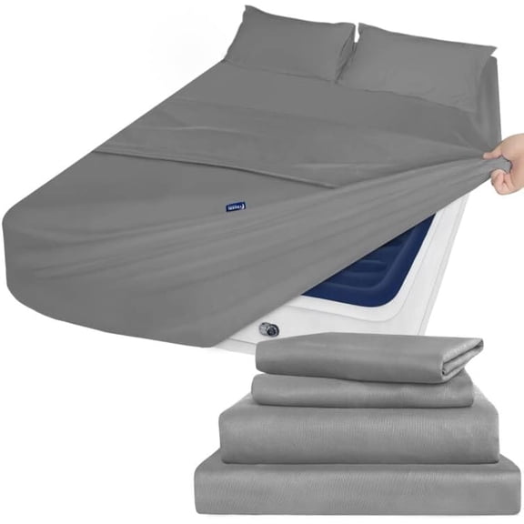 Tivkeber Queen Air Mattress Sheet Set, 4 Piece Deep Pocket Bed Sheets, Fade Resistant, Fits 16-24in Pillow Top, Grey