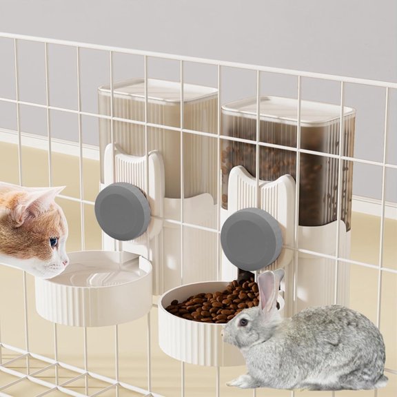 Tivkeber Rabbit Gravity Auto Feeder Set, 35oz Hanging Automatic Food Water Dispenser for Rabbit, Chinchilla, Guinea Pig, Hedgehog, Ferret, Kitty, Puppy (Grey)