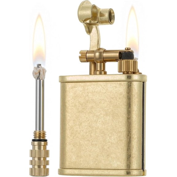 Tivkeber Retro Lift Arm Kerosene Lighter & Permanent Match 2-in-1, Vintage Antique Style Fluid Lighter, Spare Flint & Leak-Proof O-Rings, Unique Cool Birthday Gift for Men (Bronze)