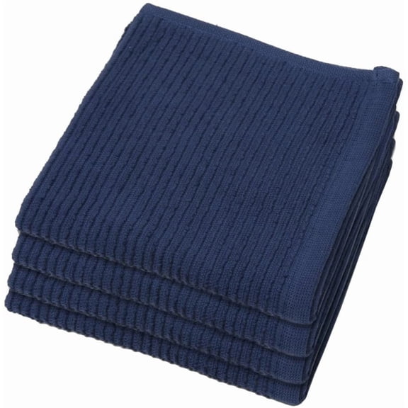 Tivkeber Ripple Kitchen Dishcloths, Set of 4, Indigo Blue, Cotton