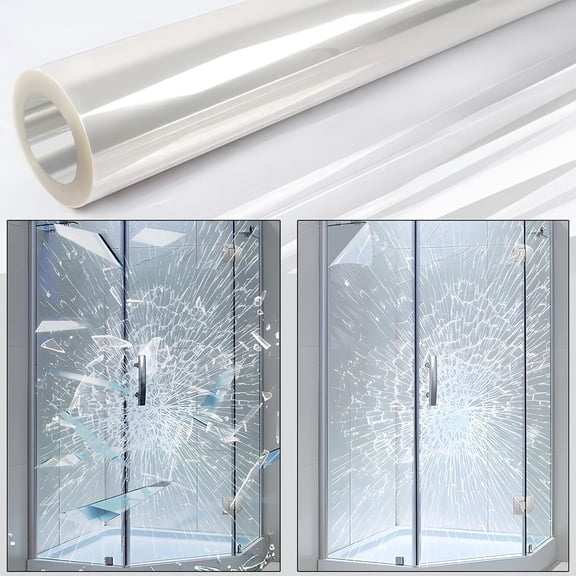Tivkeber Security Window Film, 4Mil Transparent Self-Adhesive Anti Shatter Tempered Glass Protective Film for Home/Office