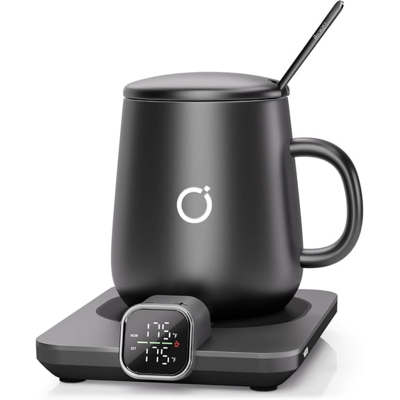 Tivkeber Smart Heated Mug Set, Accurate Temp Control Coffee Warmer w/Auto Shut Off & Real-Time Display, 15oz Ceramic Cup, Gifts for Men Women