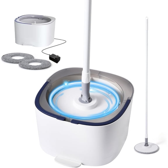 Tivkeber Spin Mop & Electric Bucket System, Auto-Washing & Wringing, 2 Microfiber Cloths for Hardwood Tile Marble Floor