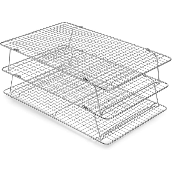 Tivkeber Stainless Steel Stackable Cooling Rack, 3-Tier Set, Heavy Duty Wire Racks for Baking, Cooking, Grilling, Oven & Dishwasher Safe, 10x 16, Silver