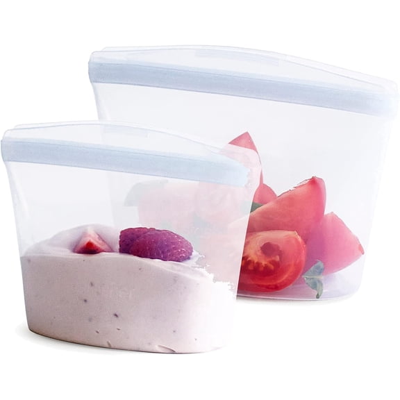 Tivkeber Stasher Reusable Silicone Food Storage Bags, 2-Pack Bowls, Freezer, Microwave, Dishwasher, Oven Safe, Sous Vide, Lunch Containers, Eco-Friendly, Clear