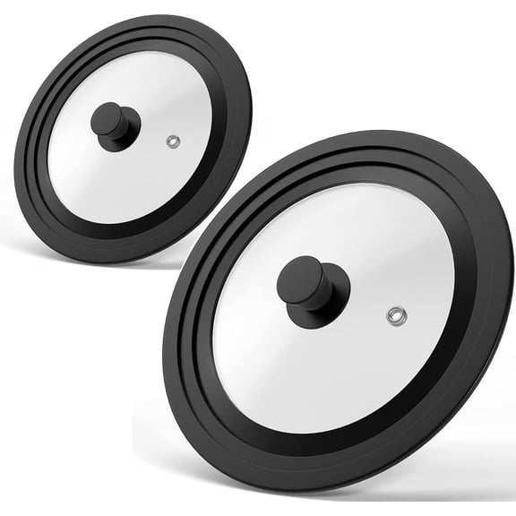 Tivkeber Universal Lids for Pots, Pans & Skillets - Fits 7", 8", 9", 10", 11" & 12" Cookware, Tempered Glass, Silicone Rim, Dishwasher Safe (2 Pack)