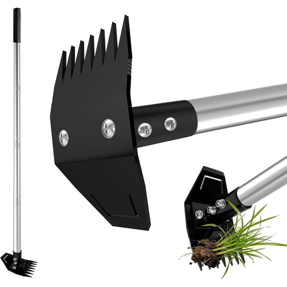 Tivkeber Weed Puller Tool, 2-in-1 Manual Weed Remover with Long Handle, Rake & Grabber, Heavy Duty Dandelion Uprooting Tool for Yard, Lawn, Garden, 58"