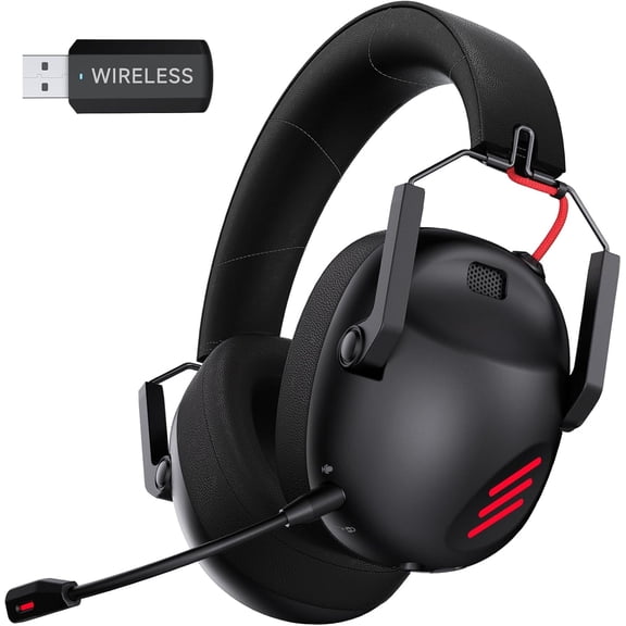 Tivkeber Wireless Gaming Headset for PS5/PS4/PC/Switch, Bluetooth 5.3, Noise Canceling Mic, 50H Battery - Black