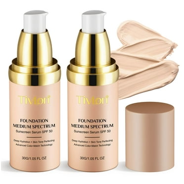 Tivlon 4 in 1 Color Changing Foundation Liquid Base, Create Natural Shiny Skin, Waterproof, Anti-Sweat & Long-Lasting Makeup, 1.05 fl.oz - 2Pack