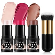 Tivlon Face Makeup Stick 3-Piece Set, Highlighter - Blusher - Contour, Water Resistant - Long Lasting - Non Greasy #2#4#6