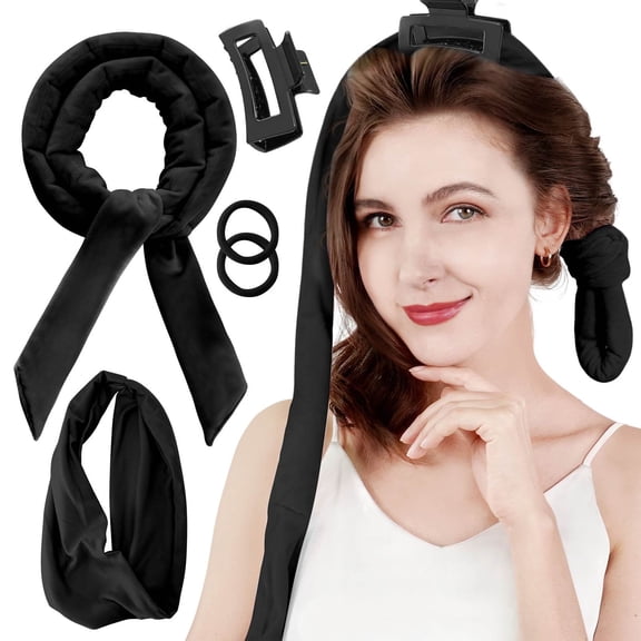 Tivlon Professional Ribbon Hair Rollers, 5 Piece Set, Heatless Curling Set, Black
