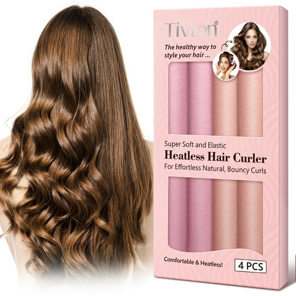 Tivlon Velvet Fabric Heatless Curling Set-Flexi Rods with Hook-Heatless Curling Rod Headband for All Hair Types- Comfortable & Heatless