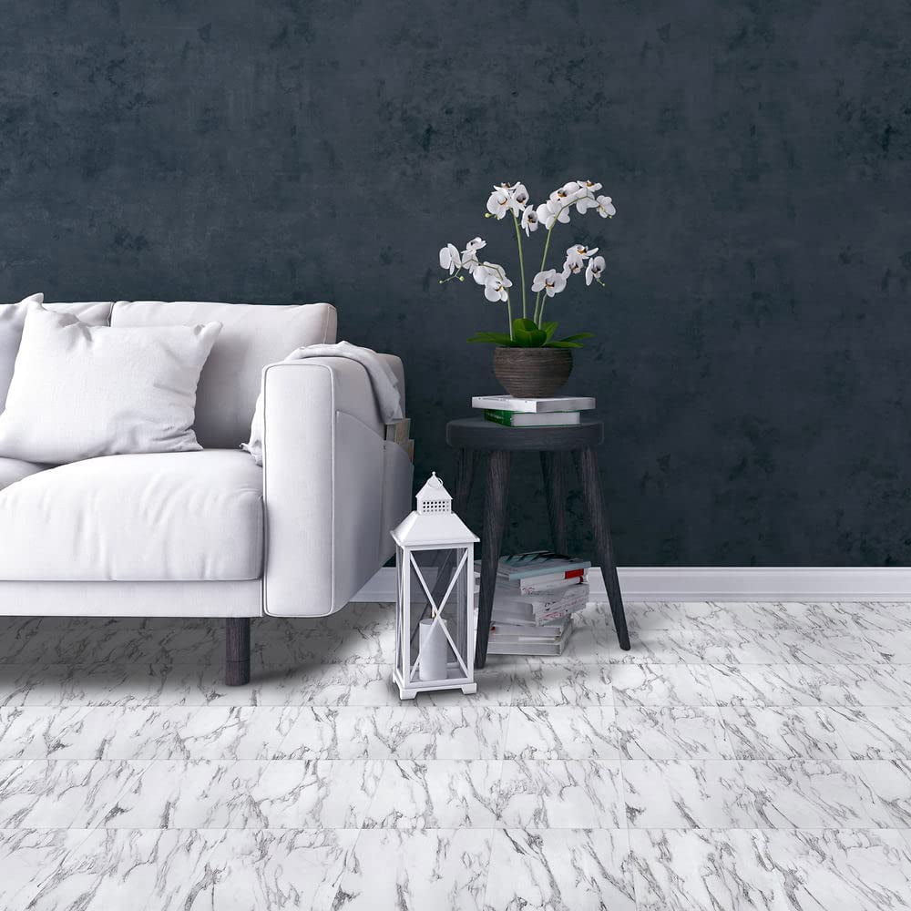 Tivoli Self Adhesive Vinyl Floor Tiles  45 - 12" X Bianco Marble Peel & Stick Diy Flooring For Kitchen Dining Room Bedrooms Basements Bathrooms By Home Decor