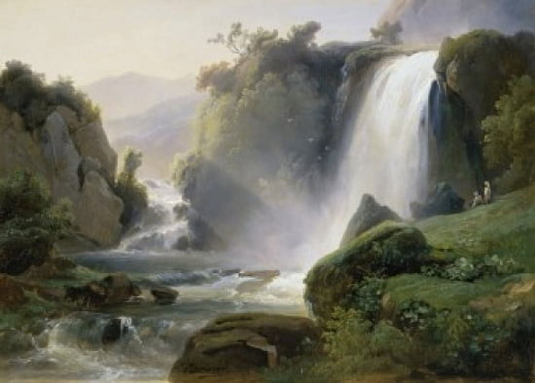 Tivoli Waterfall (Cascade de Tivoli) c 1822 Jean Charles Joseph Remond (1795-1875French) Musee des Beaux-Arts Rouen Canvas Art - Jean Charles Joseph Remond (24 x 36)