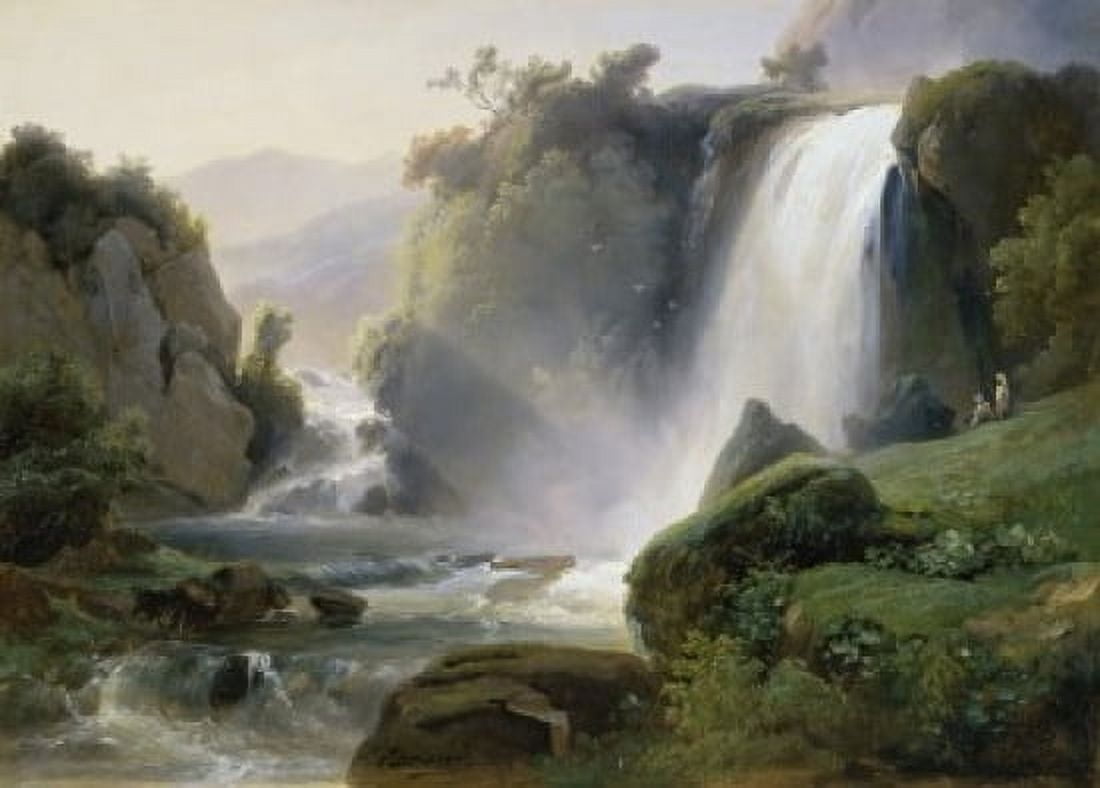 Tivoli Waterfall (Cascade de Tivoli) c 1822 Jean Charles Joseph Remond (1795-1875French) Musee des Beaux-Arts Rouen Canvas Art - Jean Charles Joseph Remond (18 x 24)