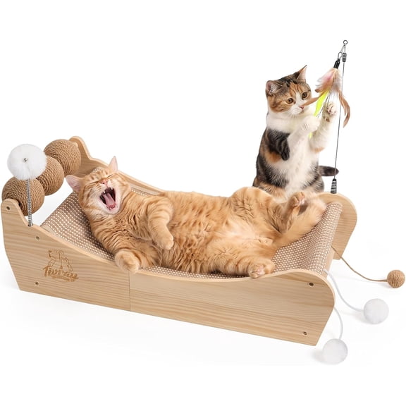 Tivray 3-in-1 Sisal Cat Scratcher Bed for Indoor, Wood Cat Scratcher Couch
