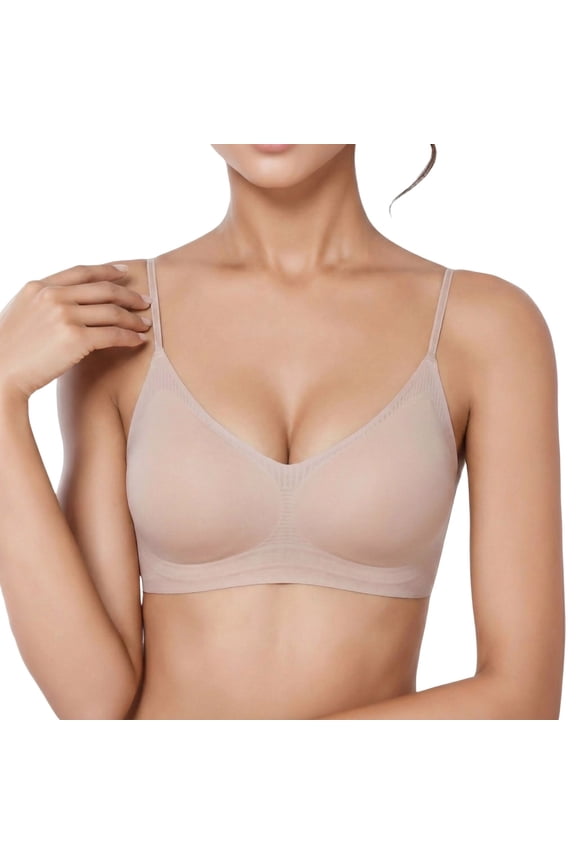 Tiwe Bras for Women No Underwire V Mesh Bralette Seamless Comfortable Bra Push Up Full Coverage Everyday Bras,Beige,XXL