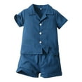 thumbnail image 1 of Tiweut 2 Piece Outfits for Boys Toddler Short Sleeve Lapel Gentleman Tops Beach Holiday Solid Color T Shirt Shorts Relaxed Fit Boy's Clothes Suits 12-18 M, 1 of 3