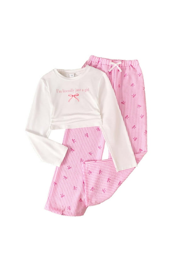 2 Piece Outfits Girls Summer Belted Floral Print Crop Top and Striped Pants Suit,11-12 Y