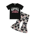 thumbnail image 1 of Tiweut 2 Piece Outfits for Girls Kids Cartoon Letter T Shirt Cow Printed Flare Pants Clothes Suits,18-24 M, 1 of 5