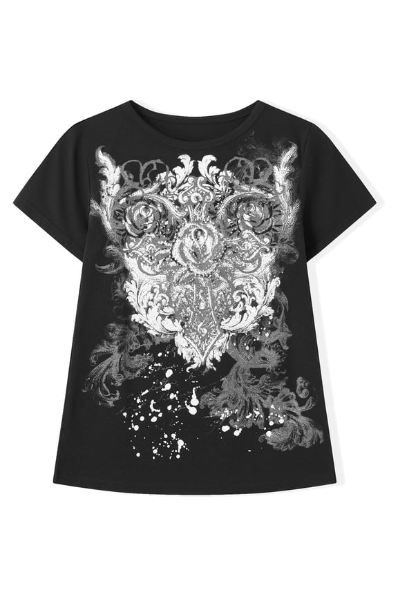 2000s Grunge T Shirts for Teen Girls Women Vintage Graphic Y2k Short Sleeve Goth Tee Emo Clothes Streetwear,Black