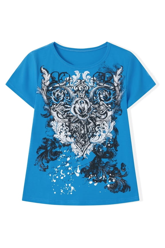 2000s Grunge T Shirts for Girls Women Vintage Graphic Y2k Short Sleeve Goth Tee Emo Clothes Streetwear,Blue