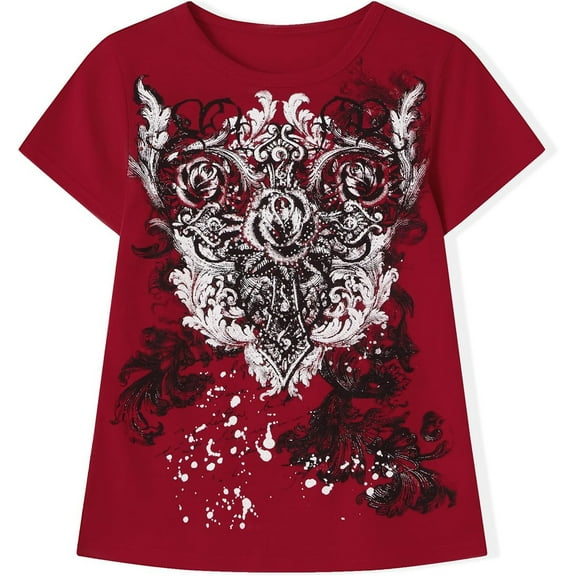 Tiweut 2000s Grunge T Shirts for Teen Girls Women Vintage Graphic Y2k Short Sleeve Goth Tee Emo Clothes Streetwear,Red